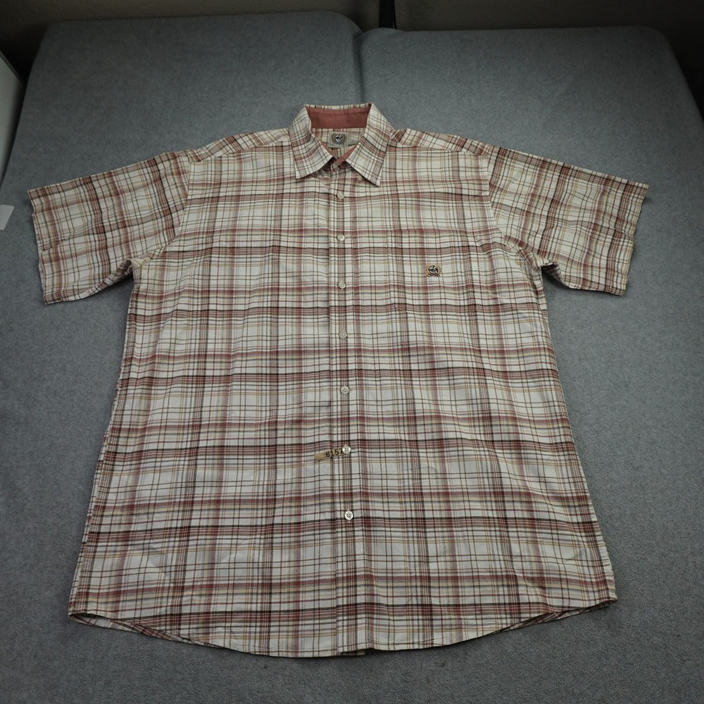 Cinch Shirt Mens Large Brown Beige Plaid Short Sleeve‎ Western Button Up